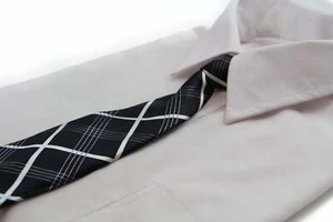 Kids Boys Black & White Patterned Elastic Neck Tie - Criss Cross Black - Picture 1 of 1