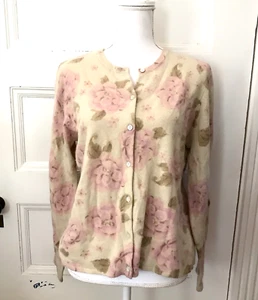Sarah Spencer Floral Angora Lambswool Cardigan Sweater Pink Brown XLarge Petite - Picture 1 of 5