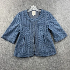 Nanette Lepore Blazer Women's 4 Blue Lace ¾ Sleeve Pockets USA Made - Picture 1 of 8