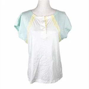 Head Shirt Women Medium White Raglan Henley Short Sleeve Casual Sportswear - Picture 1 of 9
