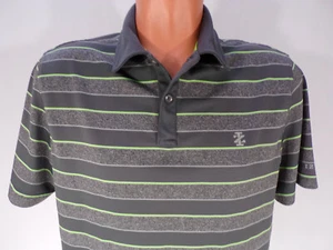 Izod Golf Polo Shirt Mens Medium Short Sleeve Gray w/ Stripe Logo Polyester C2 - Picture 1 of 7