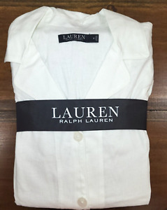 Lauren Ralph Lauren Women's PJ Set White Size L Linen Button Up Drawstring
