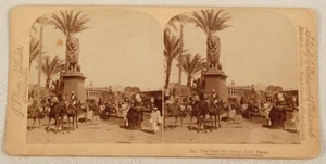 THE GREAT NILE BRIDGE CAIRO EGYPT STEREOVIEW 1896 CAMELS LION STATUE - Picture 1 of 2