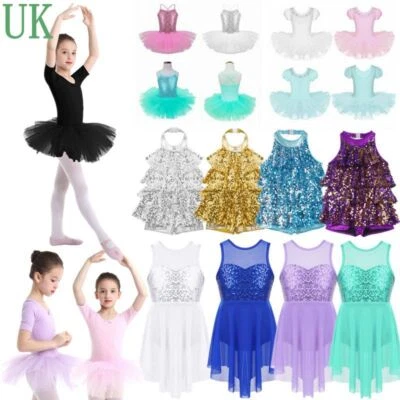 UK Kids Girls Gymnastics Ballet Leotard Dress Ballerina Tutu Costume Dancewear - Image 1 of 4