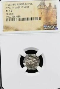 Ivan IV "The Terrible", 1533-1584. Silver Kopek, Medieval Russia. NGC XF40 - Picture 1 of 2