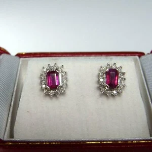 1.7ct Pink Ruby Lab-Created Diamond Halo Stud Earrings 14k White Gold Plated - Picture 1 of 7