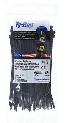 Thomas & Betts Ty-Rap TY525MX 7.31 Inches 50lb BLACK UV 100/BAG 7TAG009170R0002 - Image 1 of 2