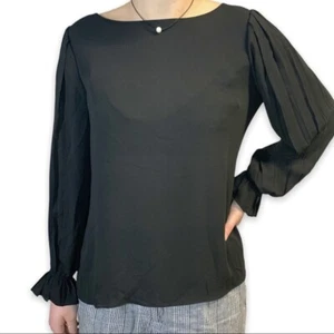 Tahari Sm elegante schwarze Langarm Rüschen Bündchen Bluse U-Boot-Ausschnitt Tunika UVP $ 68 - Bild 1 von 9