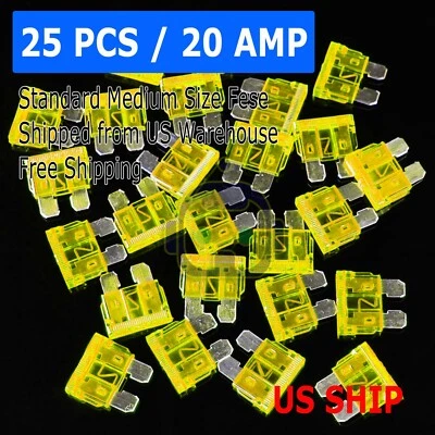 25 Pack 20 Amp ATC ATO Blade Fuse Kit Auto Car Boat Marine Truck Motorcycle 20A  - Image 1 of 4
