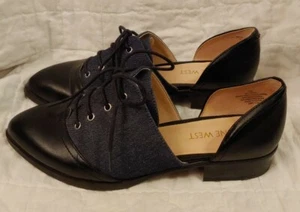 Nine West Nittanyo Black and Denim Lace Up D'orsay Shoes Unique! 6.5 M  - Picture 1 of 5