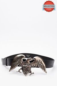 Rrp â‚¬335 Emporio Armani Leather Belt Size 95/38 Aged Chunky Eagle Blank Buckle