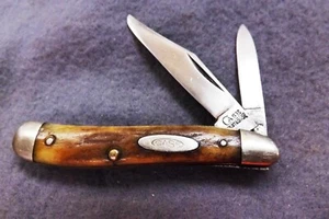 1930s Case Circle C Tested XX 5220 Peanut Stag Handles Mini Jack Pocket Knife - Picture 1 of 14