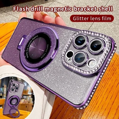 Magnetic Holder Case Glitter Diamond Cover Bracket Women Girls For Various Phone - Image 1 of 4
