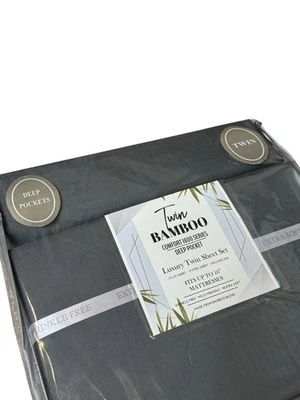 Juego de sábanas Bamboo Comfort Series 1800 Twin 3 piezas bolsillo profundo gris oscuro Foto 1 de 4