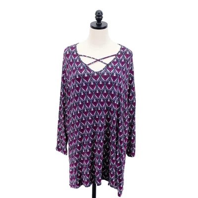 Cato -22/24W-серый фиолетовый крест-накрест V шеи геометрический высоты низкого туника блузка или топ - Изображение 1 из 4