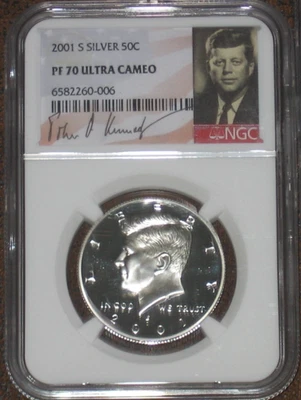 2001 S Silver Proof JFK Kennedy Half Dollar NGC PF70 UCAM PR 50c - Image 1 of 2