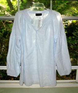 NWT $69 Lane Bryant Blue/White Pinstripe Henley LS Top Smocking sz 16 - Picture 1 of 5