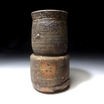 Vaso japonês PA29, Bizen Ware, lenha, forno de furo, esmalte de cinzas naturais, 9,5" - Imagem 1 de 4
