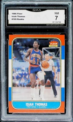 Tarjeta coleccionable Fleer #109 1986-87 Isiah Thomas Detroit Pistons GMA 7 casi nueva Foto 1 de 2