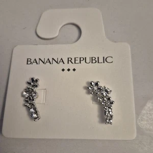NEW Banana Republic Factory Silver Tone Rhinestone Earrings - Picture 1 of 5