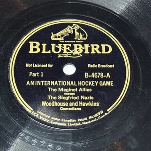 an international hockey game part 1 & part 2 Bluebird Shellac record 10" Spoken - Picture 1 of 2