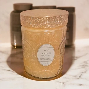 Leoben Company No 10 Leather Santal Candle, 18 oz New, Facet Cut Glass Jar - Picture 1 of 2