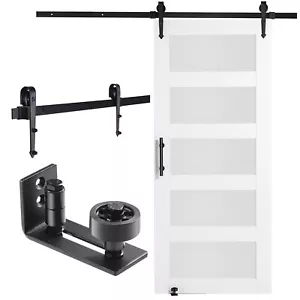 VEVOR Barn Door and Hardware Kit 36" x 84" Wood and Glass Sliding Barn Door Kit - Picture 1 of 12