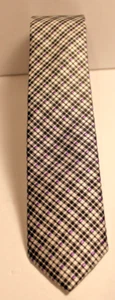 AN ORIGINAL PENGUIN MEN'S PLAID TIE BLACK WHITE & PURPLE ACCENTS 100% SILK - Picture 1 of 2