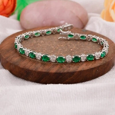 6.80 TCW Oval Sambianischer Smaragd Kunstdiamanten Grown Cvd Diamant Armband 18k - Bild 1 von 4