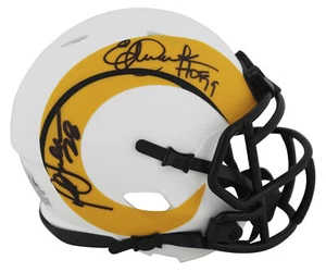 Rams Eric Dickerson & Marshall Faulk Signed Lunar Speed Mini Helmet BAS Witness - Picture 1 of 2