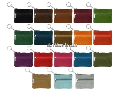 Genuine Leather Small Coin Card Cow Suede Key Ring Wallet Pouch Purse - Image 1 of 2