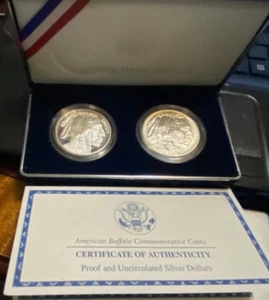 2001 P & D Native American Buffalo Proof/BU 90% Silver Dollars 2 Coin - Picture 1 of 7