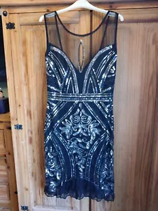 Black And Silver Sequin Party Dress,Low Back Peep Hole Front size L brand new - Picture 1 of 13