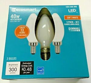 Ecosmart 40w replacement LED Soft White 3 Pack-B11 Candelabra Base Dimmable