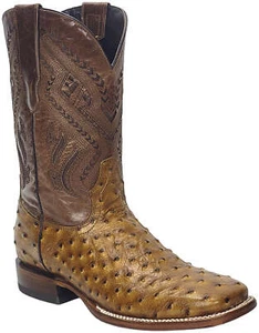 Men Genuine Leather Ostrich Print Western WideSquare Toe Honey Boots Handcrafted - Picture 1 of 1