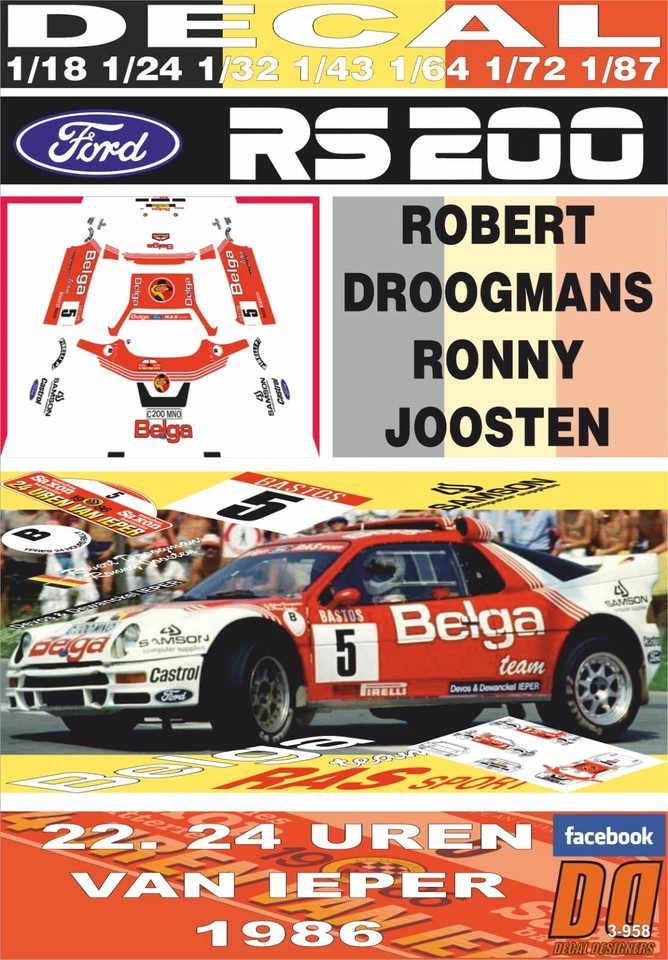 DECAL FORD RS 200 "BELGA"R.DROOGMANS YPRES 24 HOURS R. 1986 WINNER (08) - Image 1 of 1