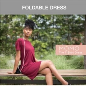 Origamei Foldwear T-Shirt Dress Womens Sz M Wine Red Packable Short Sleeve New - Picture 1 of 12