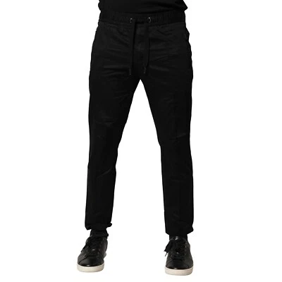 DOLCE & GABBANA Pants Black Cotton Mid Waist Jogger Trouser IT46/W32/S 900usd - Image 1 of 4