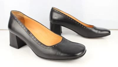 MINELLI Vintage T 39 Zapatos De Tacón De Cuero Negro En Muy Buen Estado - Imagen 1 de 4