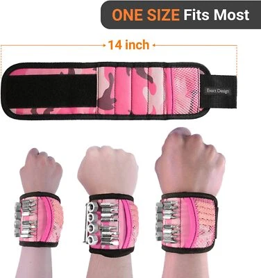 Magnetic Wristband Tool Belt with 8 Magnets to Hold Screws,Pink Camo - Image 1 of 4