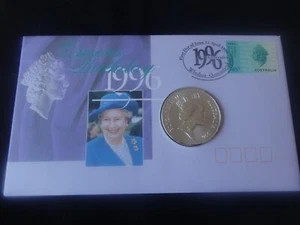 1996 AUSTRALIA 1oz 999 FINE SILVER $1 COIN COVER QUEEN 70th BIRTHDAY PNC - Picture 1 of 5