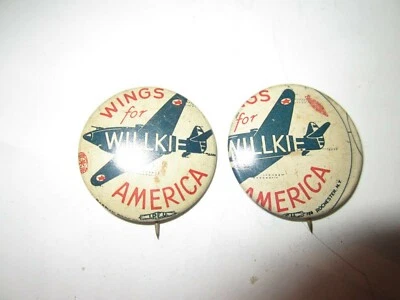 LOTE DE 2 prendedores Wendell Willkie Wings for Willkie America 1940 auténticos 1" Foto 1 de 2