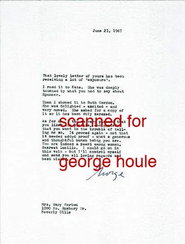 LUCILLE BALL - LETTERS - SIGNED - GEORGE CUKOR - DEATH SPENCER TRACY - AA - GWTW Cover