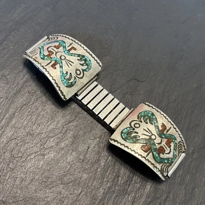 LH 纳瓦霍镶嵌绿松石珊瑚芯片男士手表小贴士复古纯银 1d — 第 1/4 张图片