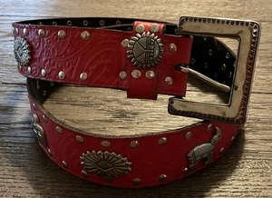 Vintage Southwestern Genuine Leather Studded Women’s Belt Red/Silver 38” ML - Picture 1 of 11