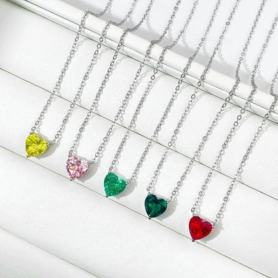 2ct Heart Cut Lab Grown Diamond Women Pendant Necklace 925 Sterling Silver Chain - Image 1 of 4