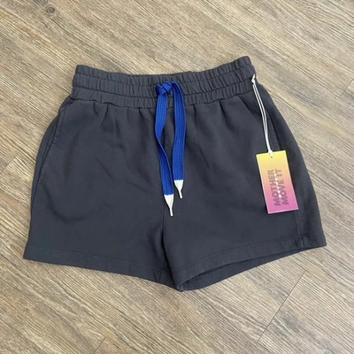 Mother Denim Move It Mélange Printed French Cotton-Terry Shorts Black Blue Small - Image 1 of 4