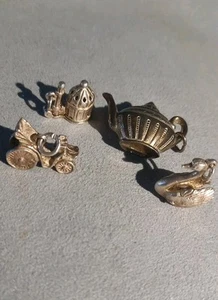 Swan Teapot Jalopy Temple (Opens) 4 Sterling Silver Charms 14 grams - Picture 1 of 8