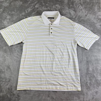 Pebble Beach Polo Shirt Mens Large White Yellow Striped Golf Pima Cotton Blend - Image 1 of 4
