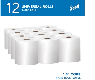 SCOTT 12 Rolls 1,000' Each = 12,000' 2 Ply Rating High-Capacity Hard Roll Paper Towels